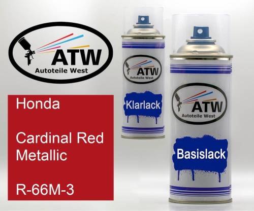 Honda, Cardinal Red Metallic, R-66M-3: 400ml Sprühdose + 400ml Klarlack - Set, von ATW Autoteile West.